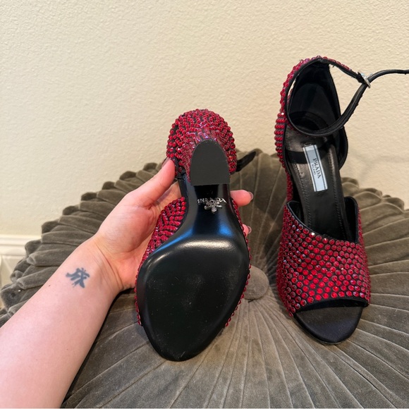 Prada crystal embellished ankle strap satin heels - Picture 7 of 9